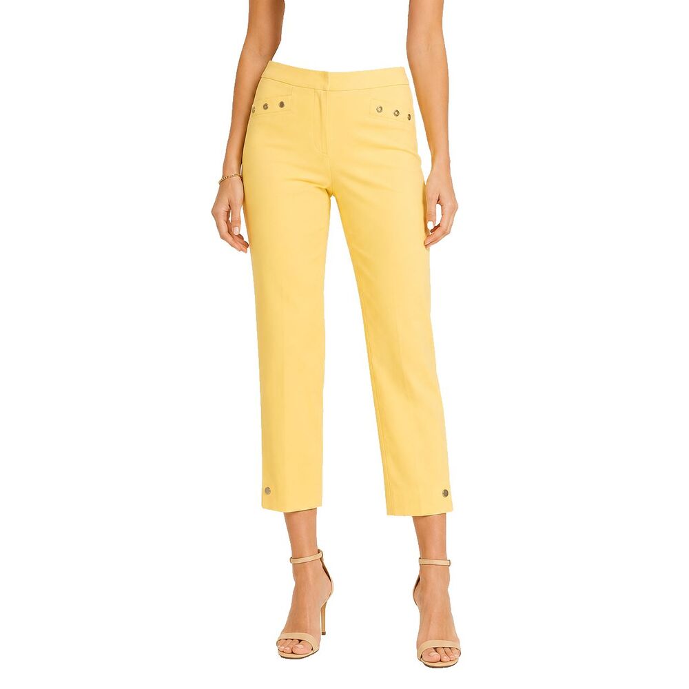 Elliott Lauren Womens Pants 8 Yellow Stretch Cropped Straight Chino Studded